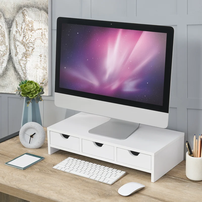 Soporte para monitor Ruovesi 12x51x25cm Blanco [en.casa]