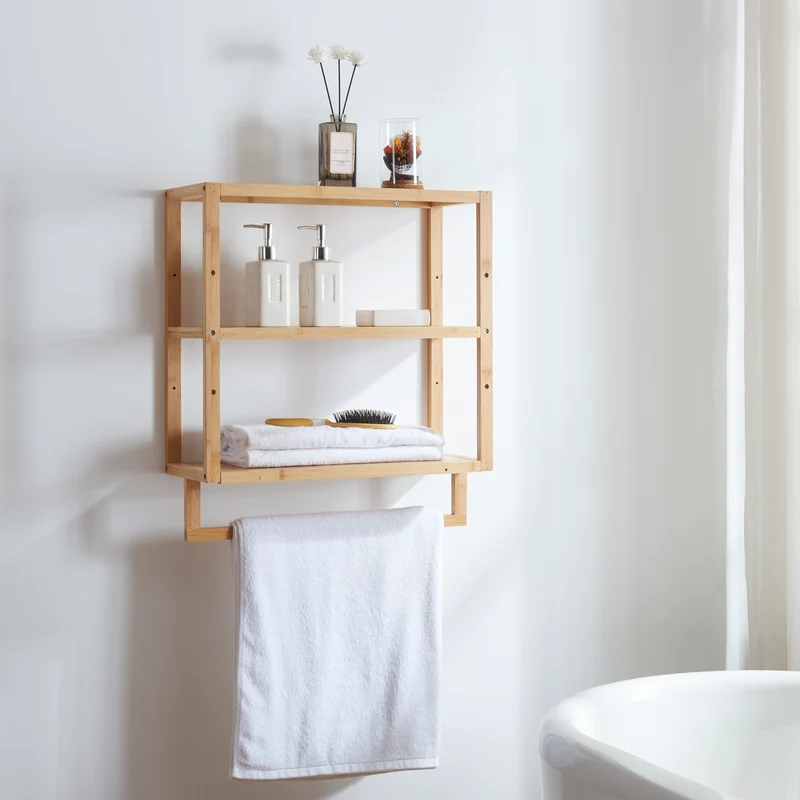 Estante de baño Östra con toallero de bambú [en.casa]