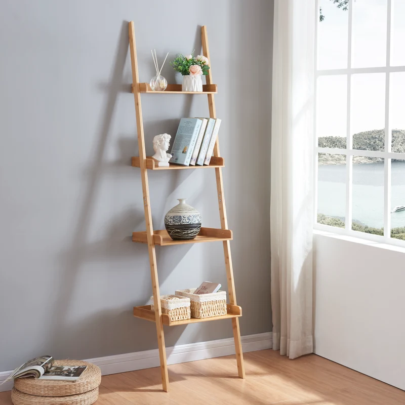 Estantería tipo escalera Göinge con 4 estantes de bambú [en.casa]