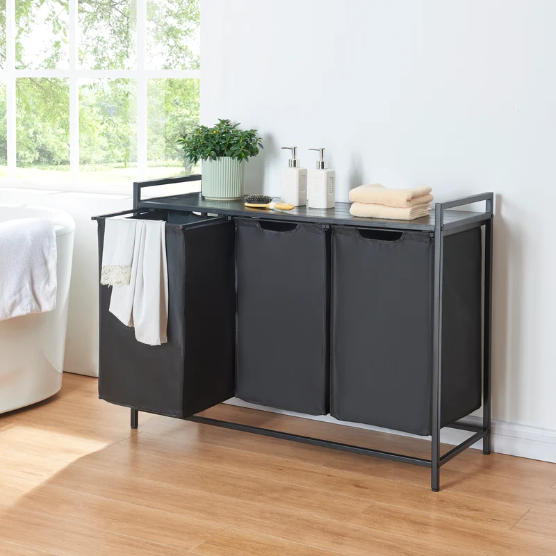 Recogedor de ropa Saltvik con 3 cestas para ropa Negro [en.casa]