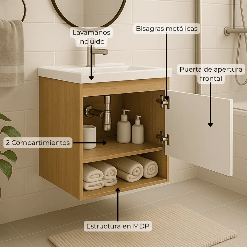 Mueble de baño con lavamanos Linz - Almendra/Blanco