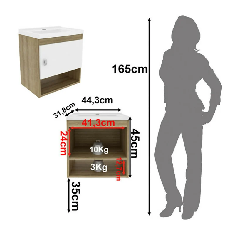Mueble de baño con lavamanos Linz - Almendra/Blanco