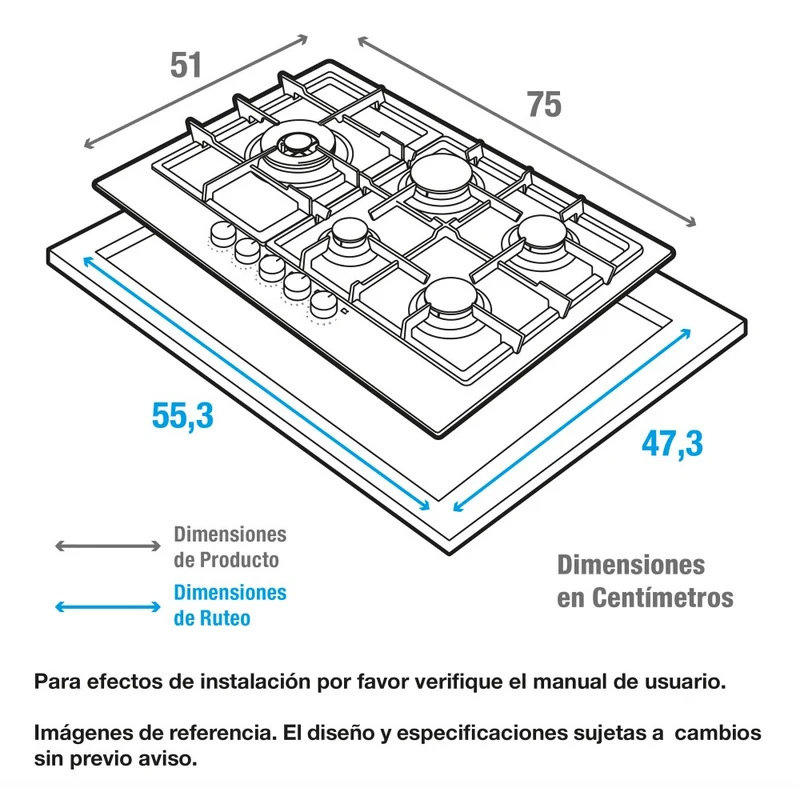 Estufa de Empotrar Challenger 5 Puestos Gas Natural, Plateado