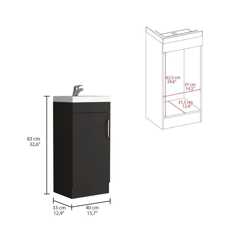 Mueble para Lavamanos Oporto, Wengue, con una Puerta Abatible ZF