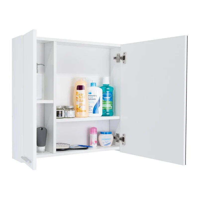 Gabinete de Baño Depp, Blanco, con Espejo Biselado de Buen Tamaño y Varios Entrepaños