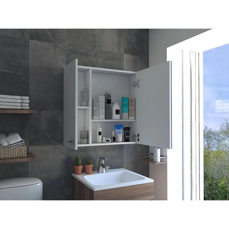 Gabinete de Baño Depp, Blanco, con Espejo Biselado de Buen Tamaño y Varios Entrepaños