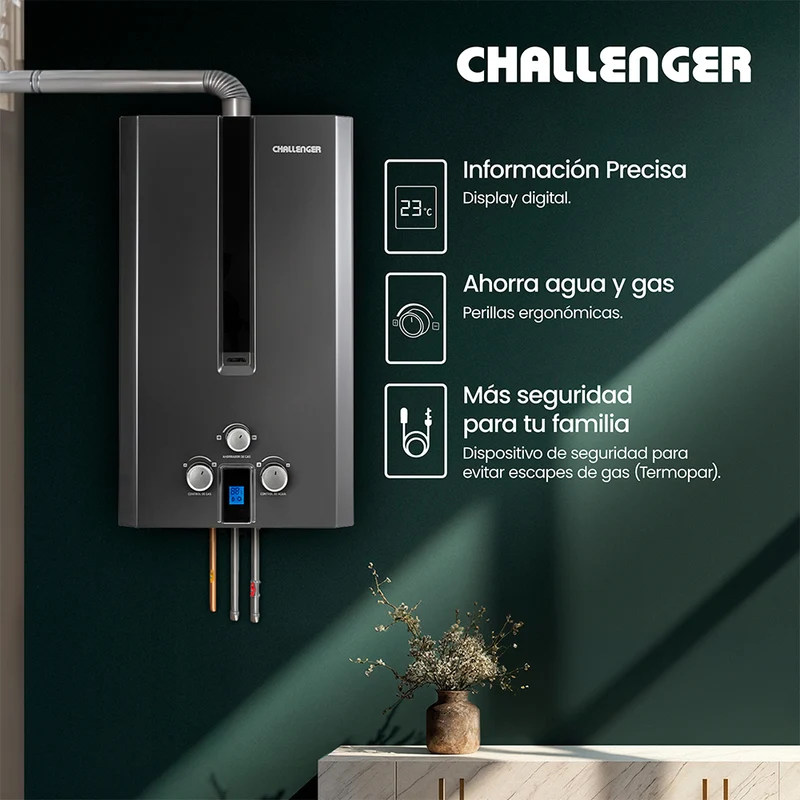 Calentador Gas Natural Challenger, Negro 10L-Tf