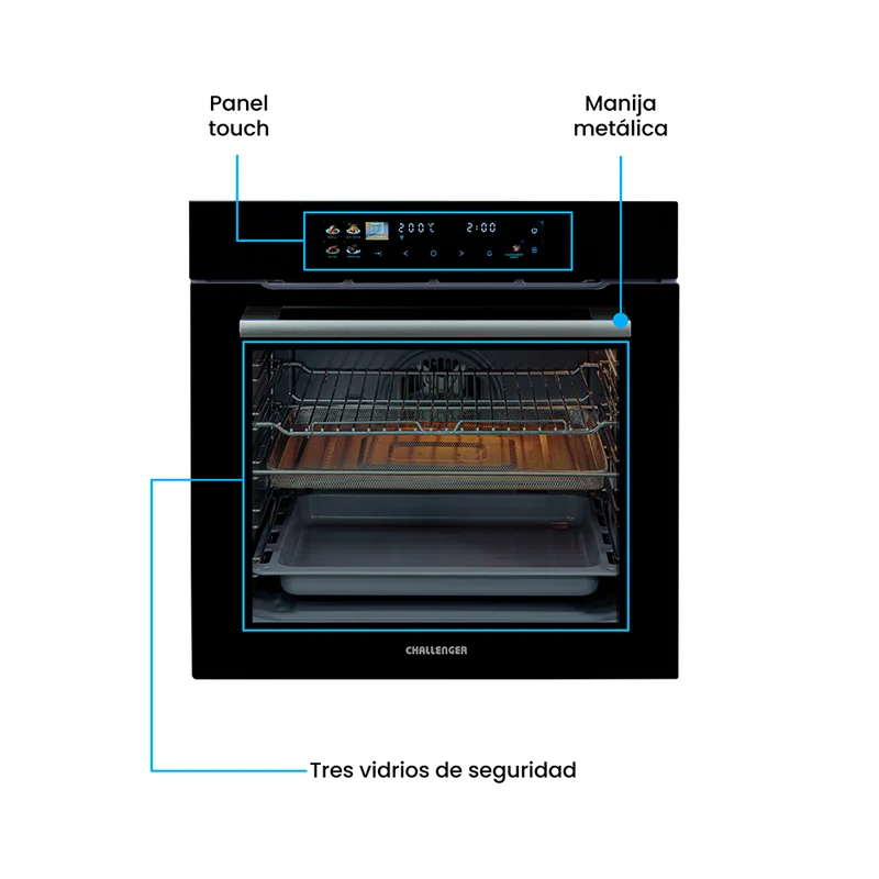 Horno de Empotrar Challenger Eléctrico V-HE 9662, Aura Negro