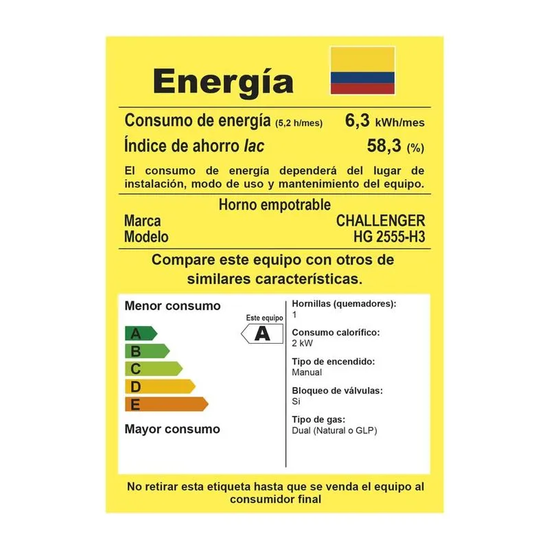 Horno Empotrar Mixto 52lts 60cm 120V Challenger Hg2555