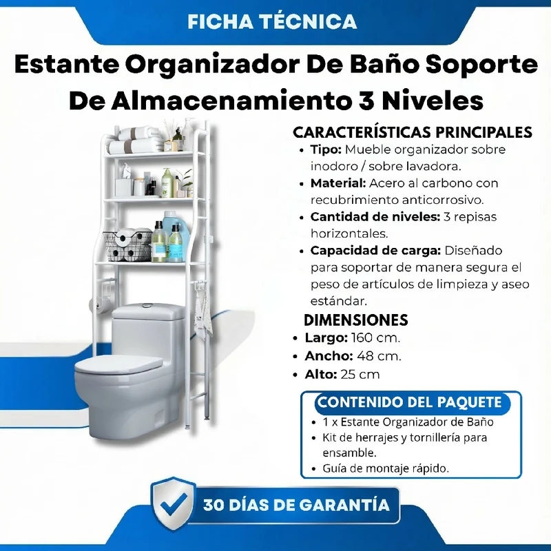 Estante Organizador de Baño Soporte de Almacenamiento 3 Niveles