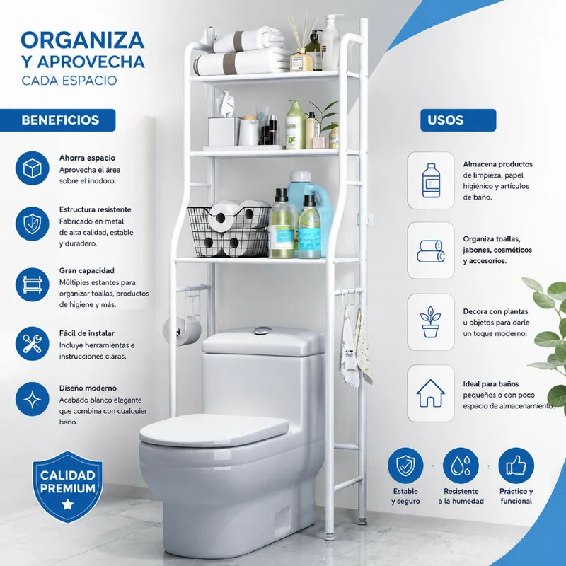 Estante Organizador de Baño Soporte de Almacenamiento 3 Niveles