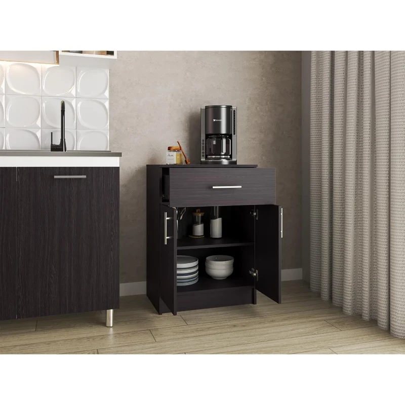 Mesa Auxiliar de Cocina Mayorca, Wengue, con Espacio para Guardar Insumos ZF