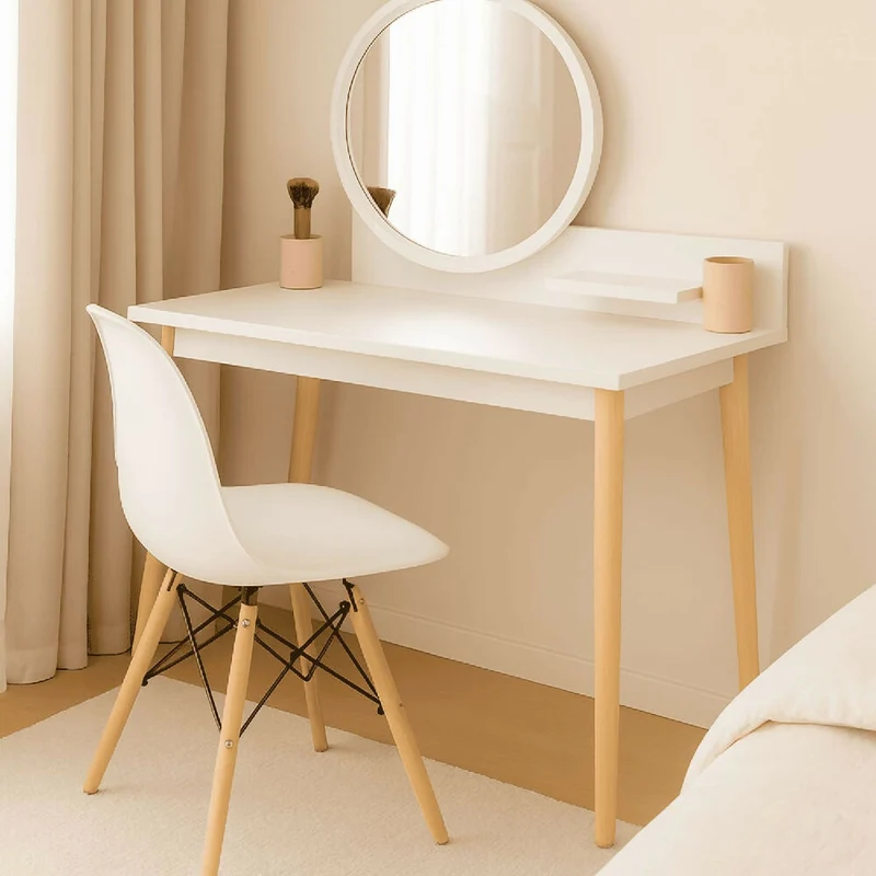 Tocador Nice 135x100x40cm Blanco + Silla Blanca