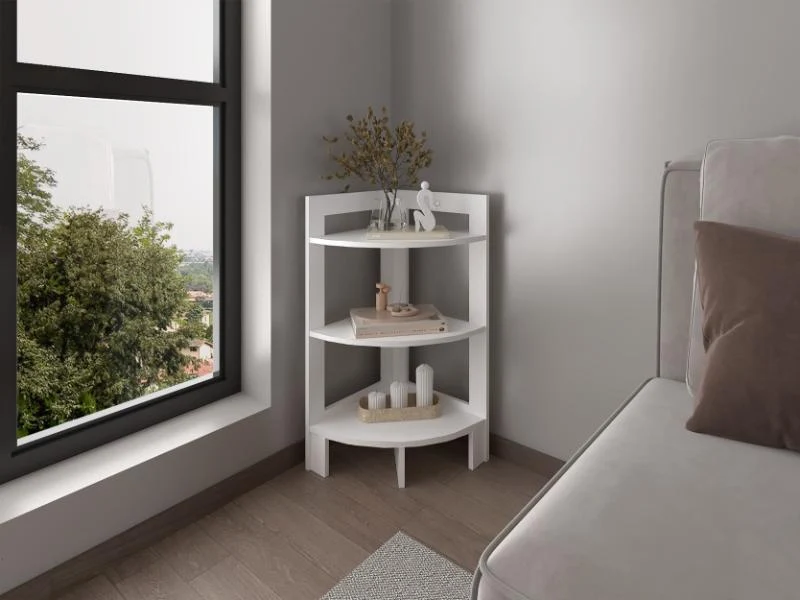 Mesa Auxiliar Esquinera Athos, Blanco, con Diseño Práctico ZF