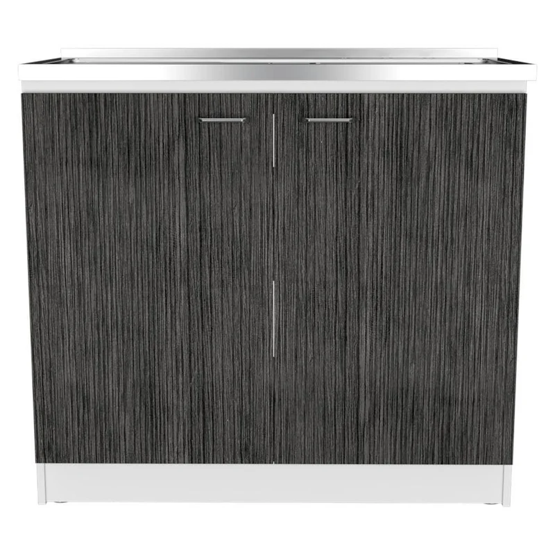 Gabinete Inferior Cantabria, Blanco y Gris, Ideal para Espacio Reducidos, con Mesón Derecho ZF
