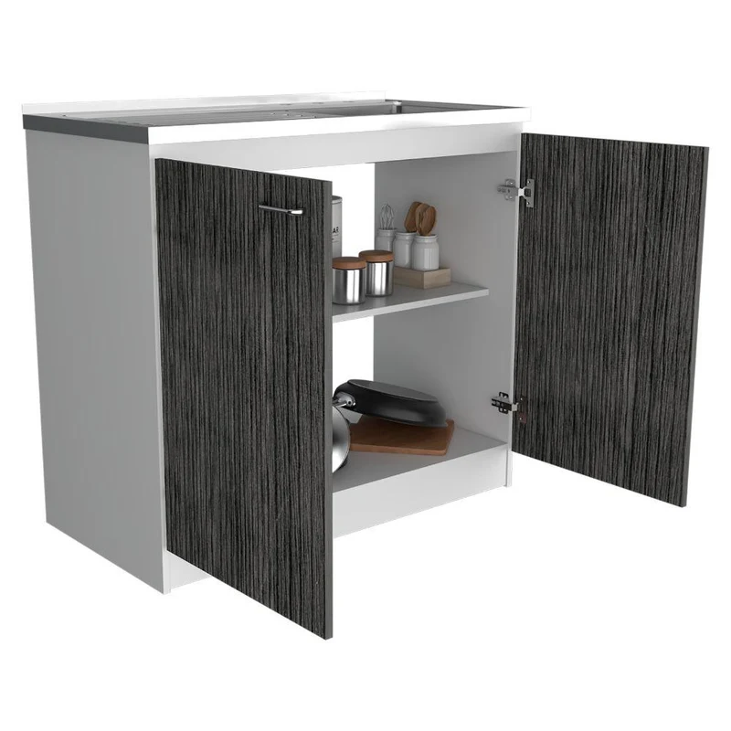 Gabinete Inferior Cantabria, Blanco y Gris, Ideal para Espacio Reducidos, con Mesón Derecho ZF