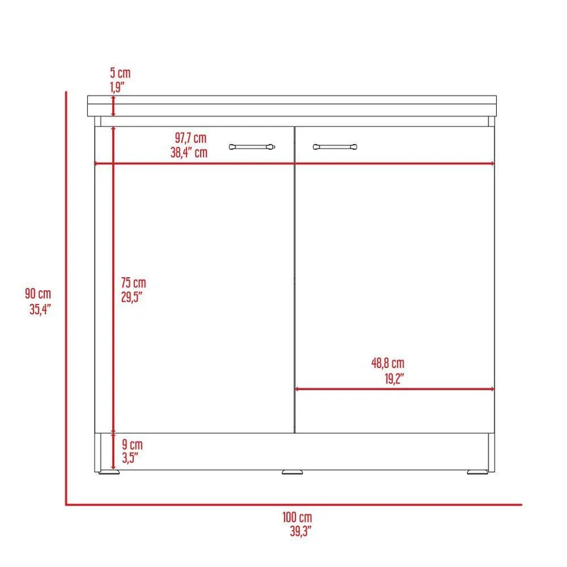 Gabinete Inferior Cantabria, Blanco y Gris, Ideal para Espacio Reducidos, con Mesón Derecho ZF