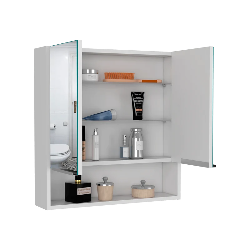 Gabinete de Baño Rawana, Blanco, Incluye Espejo y Entrepaños para Guardar Objetos de Aseo ZF