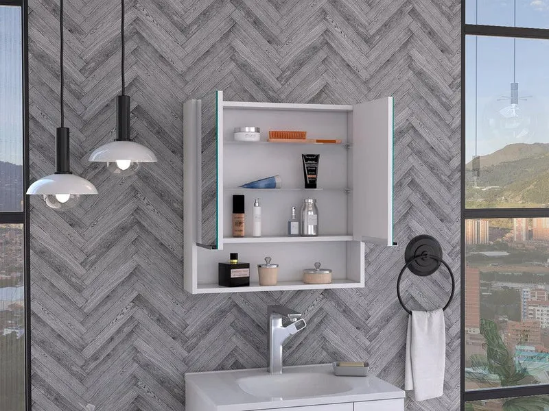 Gabinete de Baño Rawana, Blanco, Incluye Espejo y Entrepaños para Guardar Objetos de Aseo ZF