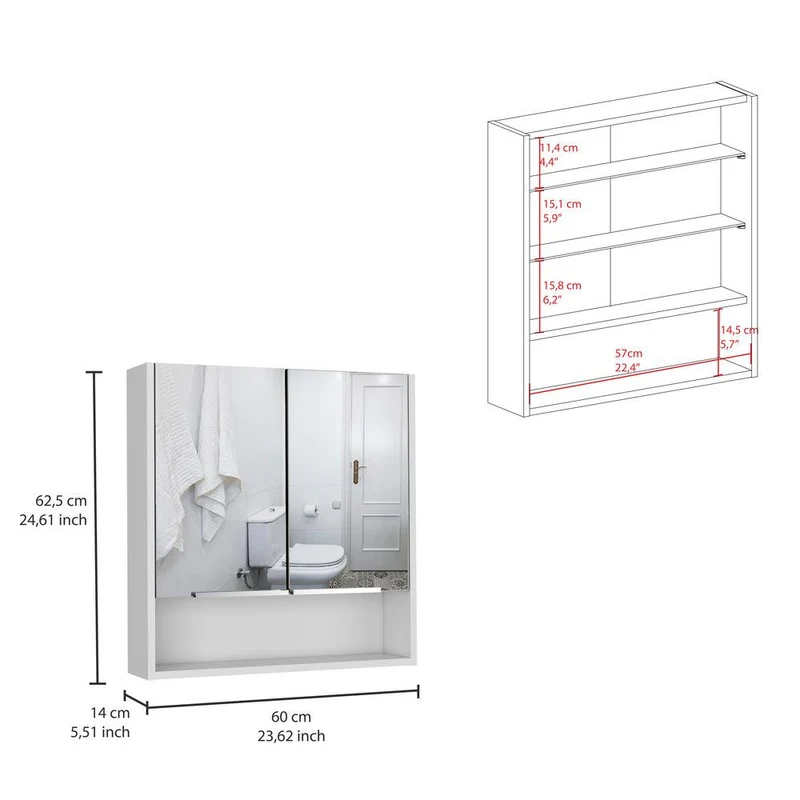 Gabinete de Baño Rawana, Blanco, Incluye Espejo y Entrepaños para Guardar Objetos de Aseo ZF