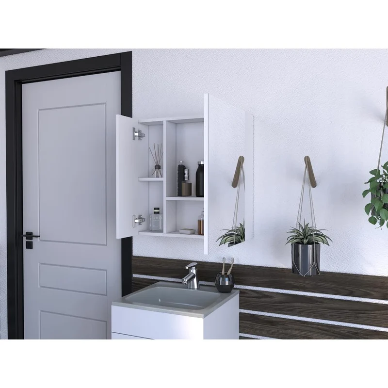Gabinete de Baño Depp, Blanco, con Puerta Espejo Biselado y Dos Entrepaños ZF