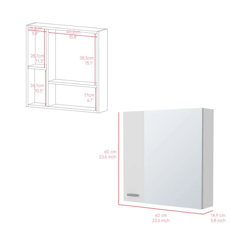 Gabinete de Baño Depp, Blanco, con Puerta Espejo Biselado y Dos Entrepaños ZF