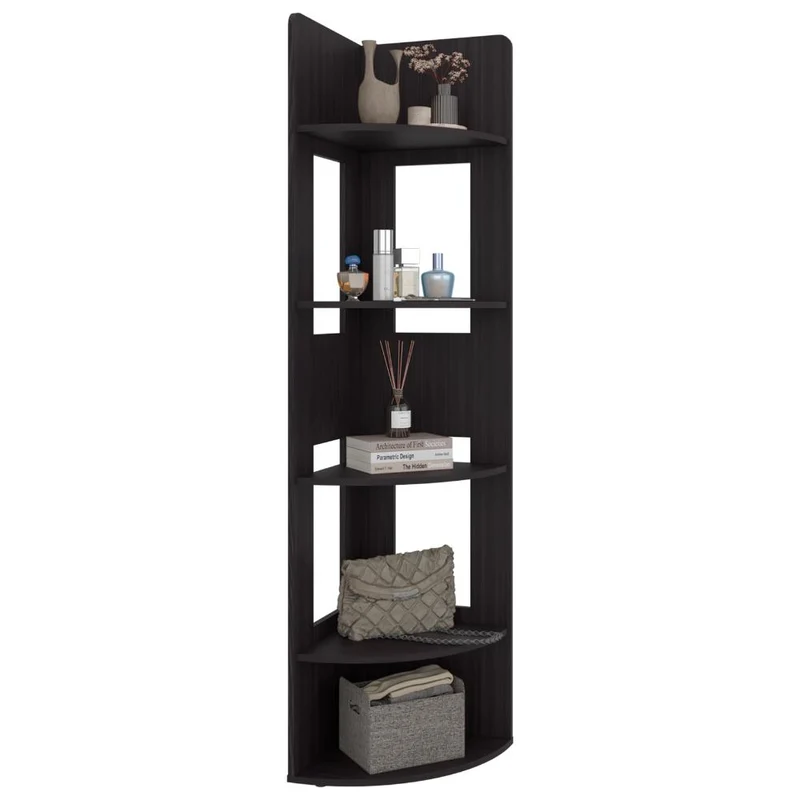 Biblioteca Esquinera Home Dreams, Wengue, con 4 Entrepaños para Objetos Decorativos y de Fácil Armado ZF