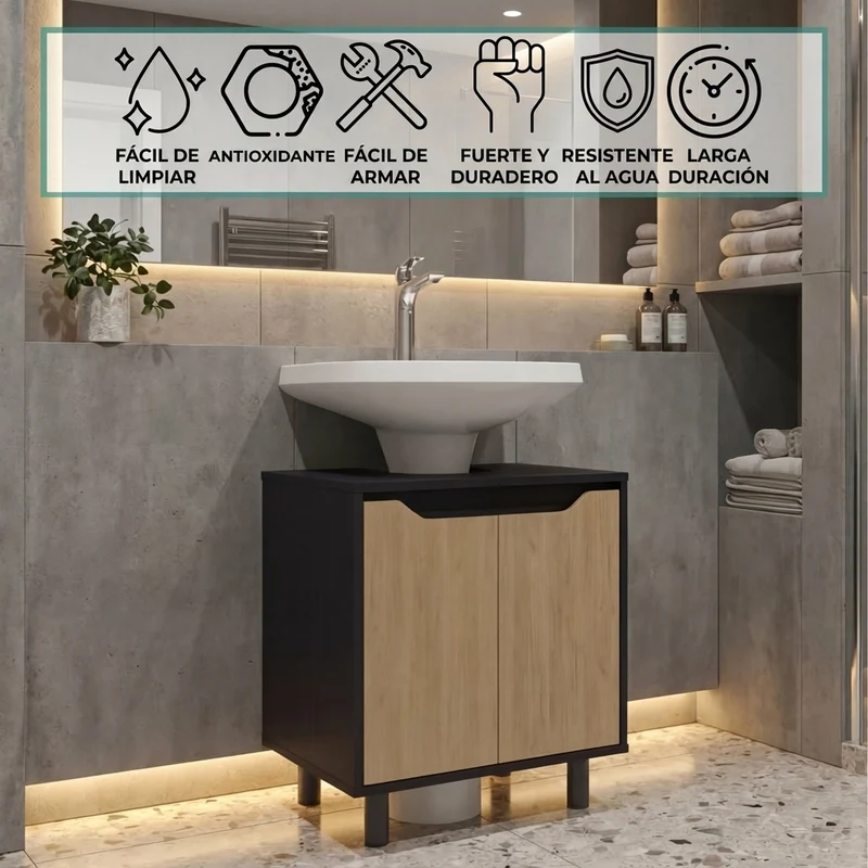 Mueble para Lavamanos Marlo, Kronos Wengue y Kronos Fresno, No Incluye Lavamanos