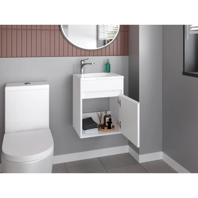 Mueble para Lavamanos Furman, Blanco Duqueza, Incluye Lavamanos Plastiglas Floresta 40 ZF