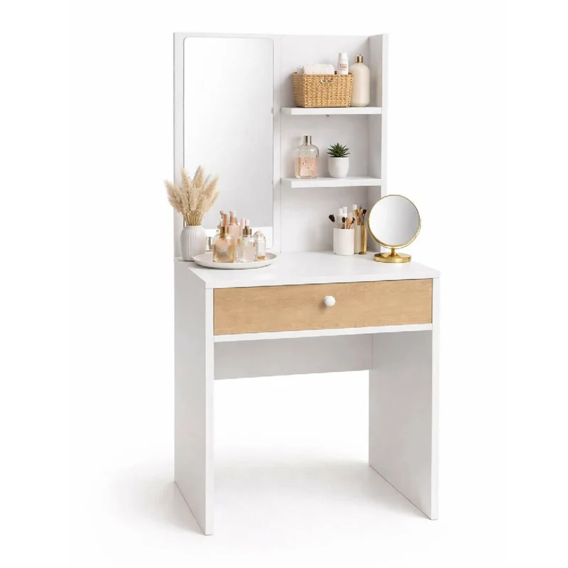 Combo Tocador Tolouse 140x70x40cm Blanco + Silla Blanca