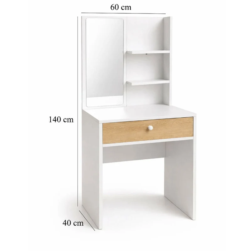 Tocador Touluse con Espejo Repisas 140x70x40cm Blanco-Madera