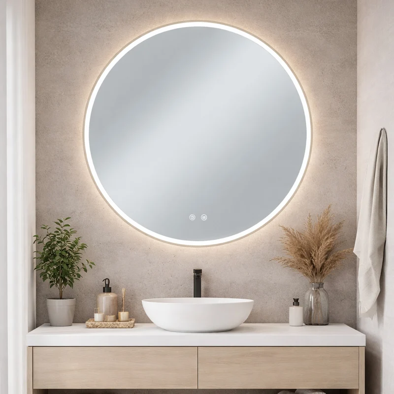 Espejo Marble Redondo con Marco, Blanco