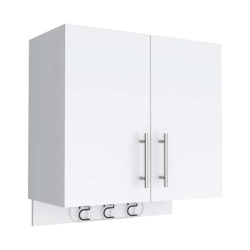 Mueble Auxiliar de Aseo Sotavento, Blanco, Colgador de Escobas y Dos Entrepaños ZF