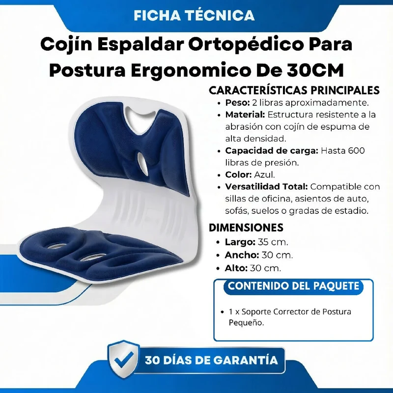 Cojín Espaldar Ortopédico para Postura Ergonómico de 30cm