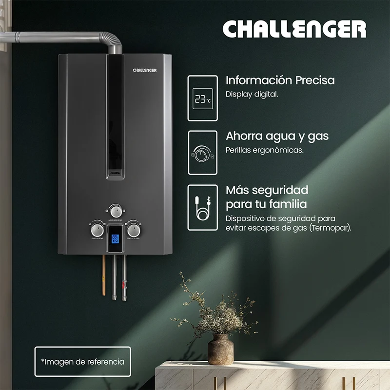 Calentador de Paso Challenger 12 Litros Tiro, Negro