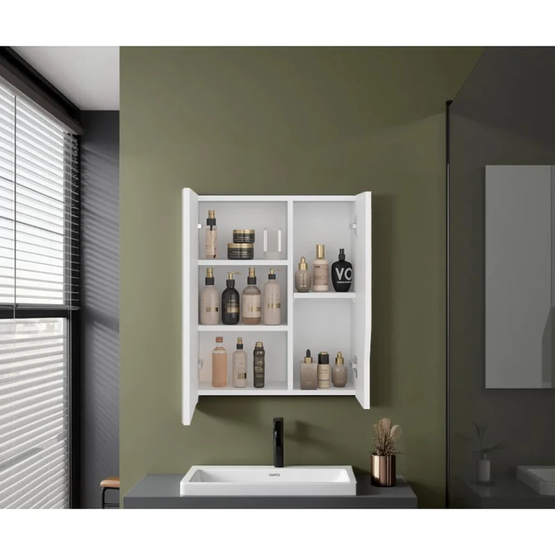 Gabinete de Baño Tuina, Blanco, con Espejo y con Espacio para Guardar Objetos de Aseo Personales ZF