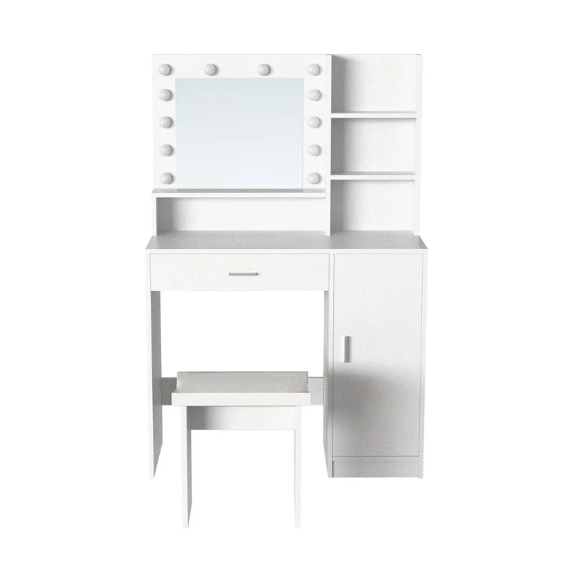 Tocador con Luces LED Aura, Blanco Mate, Incluye la Silla