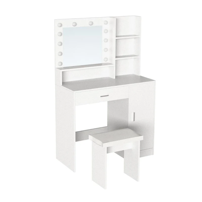 Tocador con Luces LED Aura, Blanco Mate, Incluye la Silla