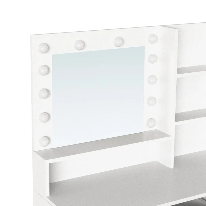 Tocador con Luces LED Aura, Blanco Mate, Incluye la Silla