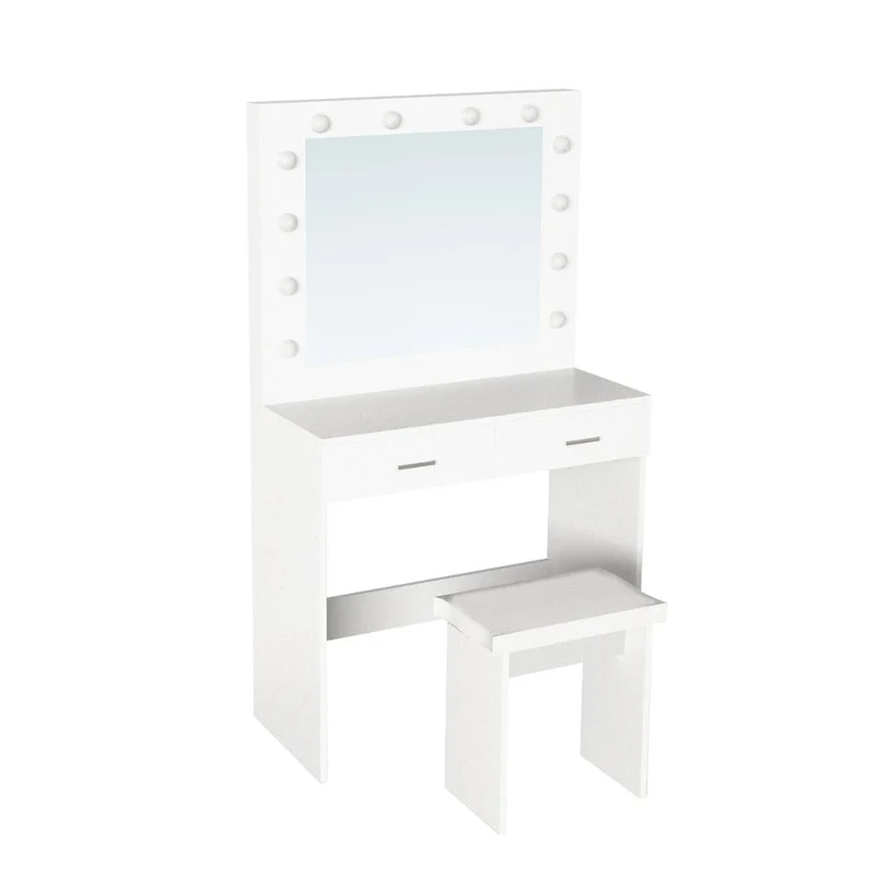 Tocador con Luces LED Bella, Blanco Mate, Incluye la Silla