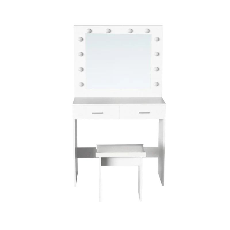 Tocador con Luces LED Bella, Blanco Mate, Incluye la Silla