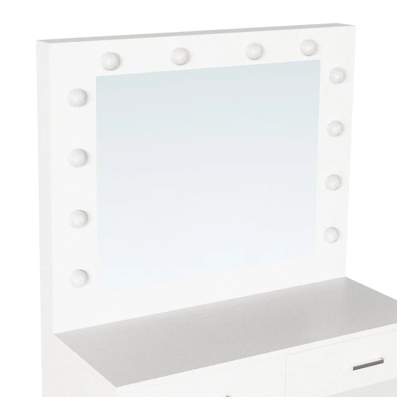 Tocador con Luces LED Bella, Blanco Mate, Incluye la Silla