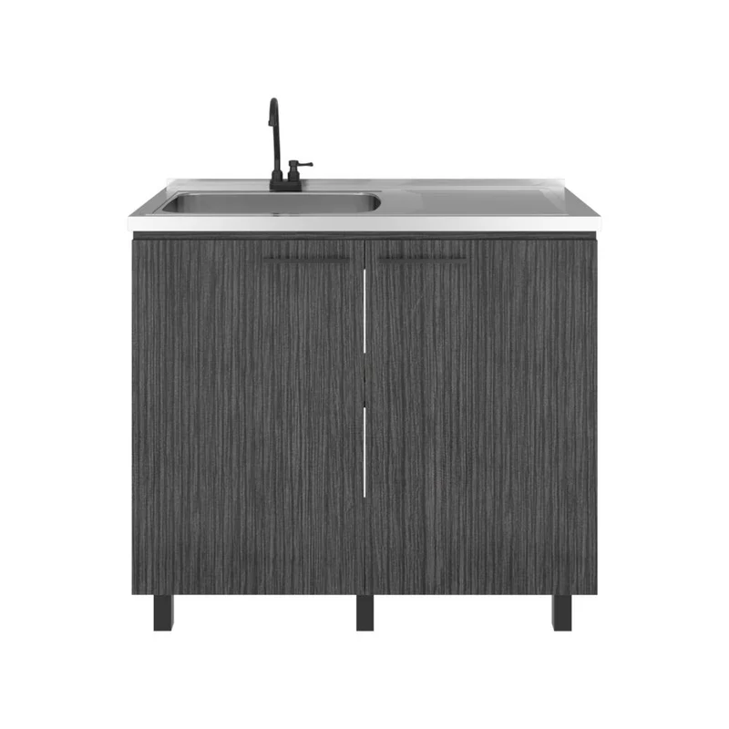 Gabinete Inferior Cantabria, Roble Gris, con Dos Puertas Abatibles- Mesón Izquierdo y Grifería ZF