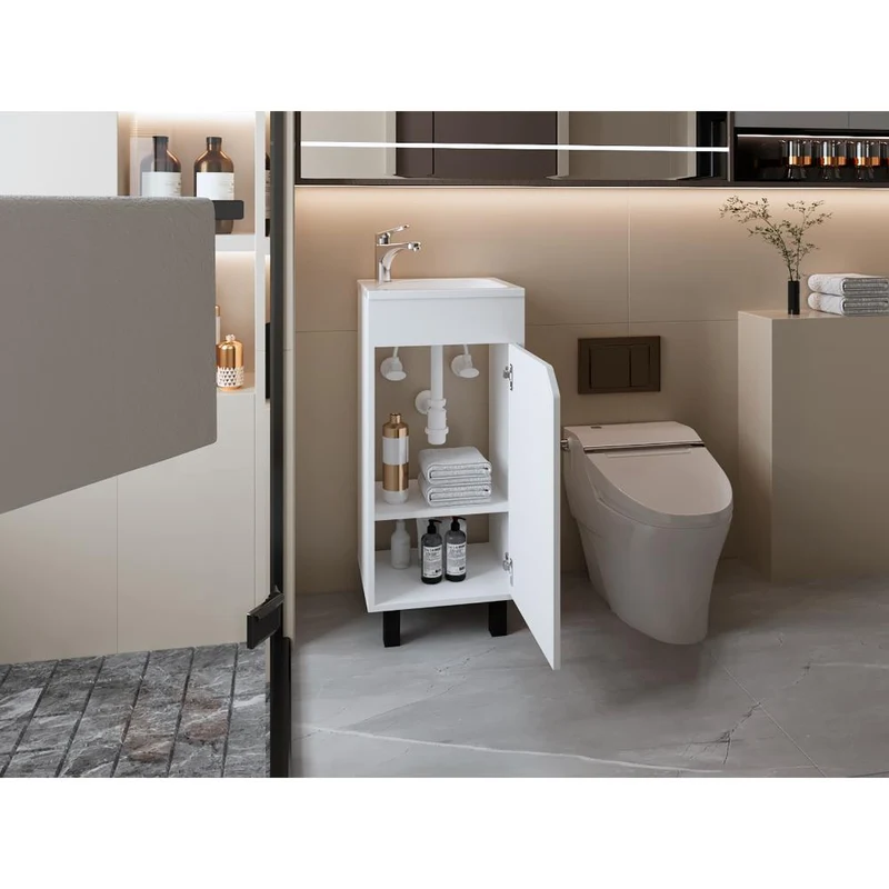 Mueble para Lavamanos Betel, Blanco Kronos, Incluye Lavamanos Plastiglas Floresta 40