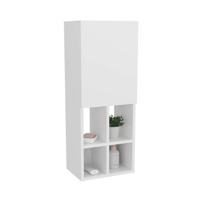 Gabinete de Baño Niwot, Blanco Duqueza, con Tres Entrepaños y Compartimentos para Almacenar Objetos ZF