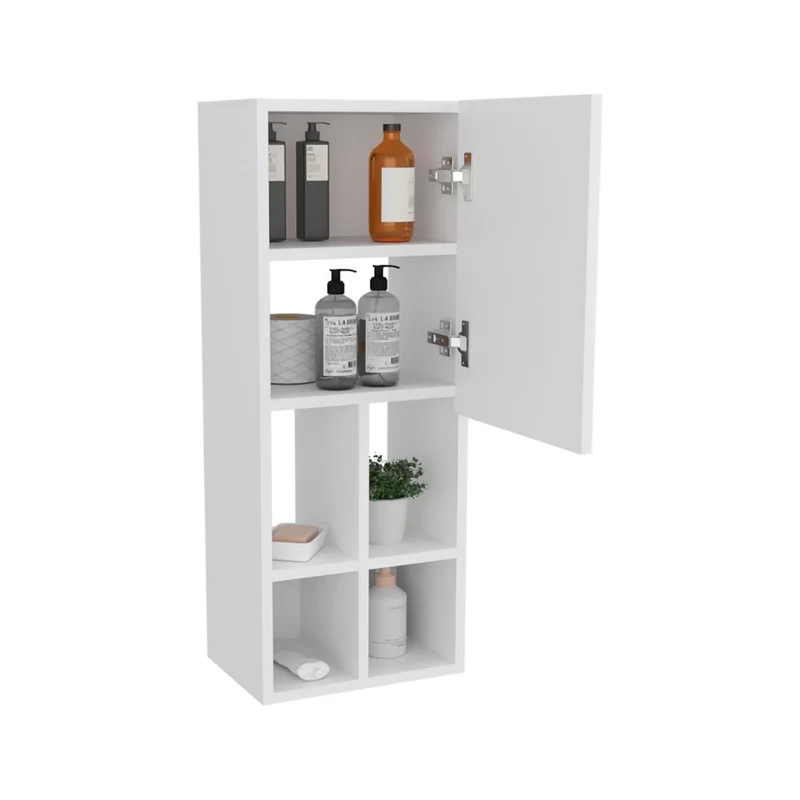 Gabinete de Baño Niwot, Blanco Duqueza, con Tres Entrepaños y Compartimentos para Almacenar Objetos ZF