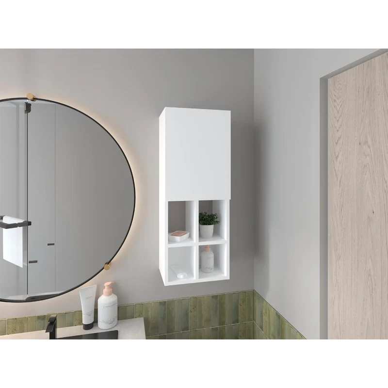 Gabinete de Baño Niwot, Blanco Duqueza, con Tres Entrepaños y Compartimentos para Almacenar Objetos ZF