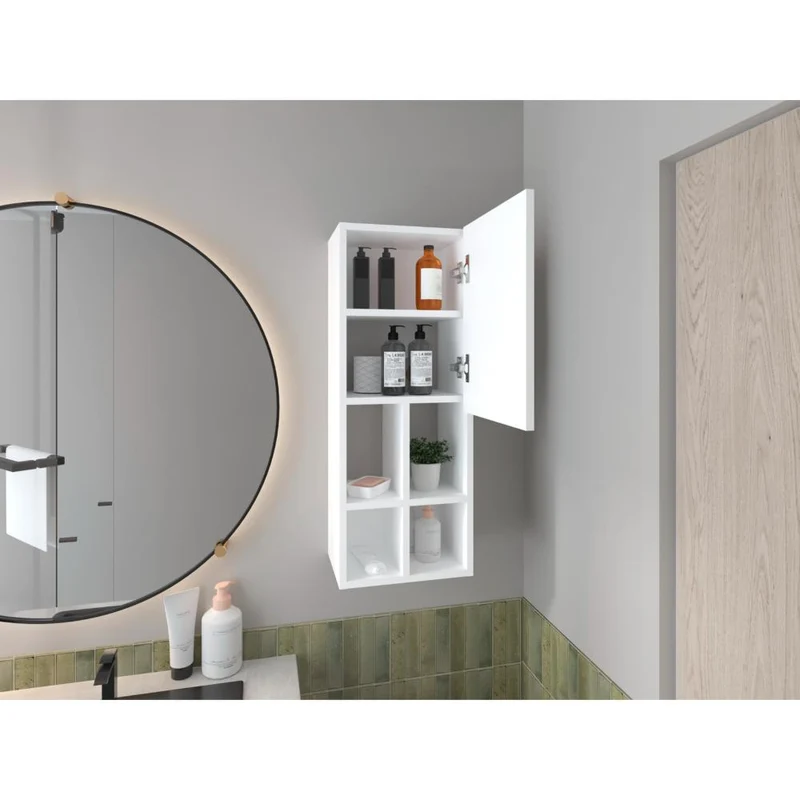 Gabinete de Baño Niwot, Blanco Duqueza, con Tres Entrepaños y Compartimentos para Almacenar Objetos ZF