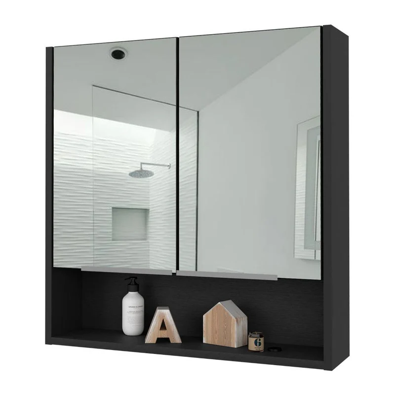 Gabinete de Baño Rawana, Wengue, Incluye Espejo y Entrepaños para Guardar Objetos de Aseo ZF