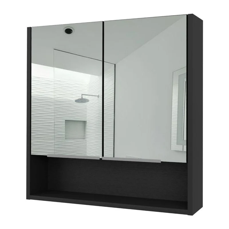 Gabinete de Baño Rawana, Wengue, Incluye Espejo y Entrepaños para Guardar Objetos de Aseo ZF